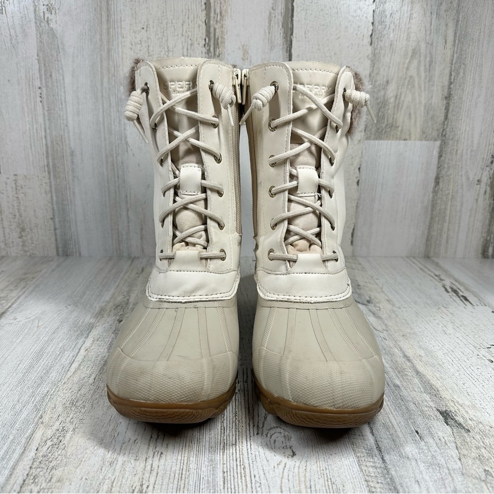Sperry Syren Tall Fur White Lace Up Winter Ankle Boots - Picture 8 of 12